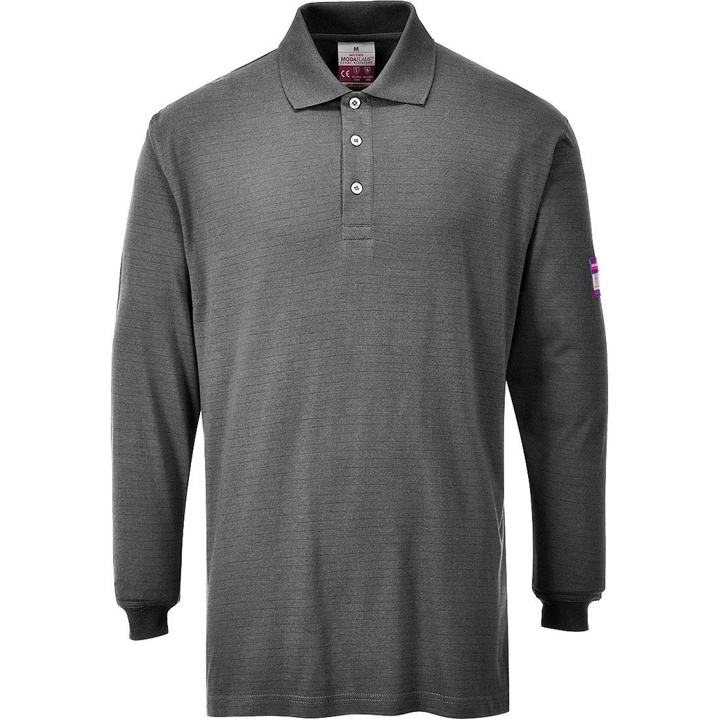 Portwest FR10 - Alev Almaz Anti-Statik Uzun Kollu Polo Shirt (Gri)